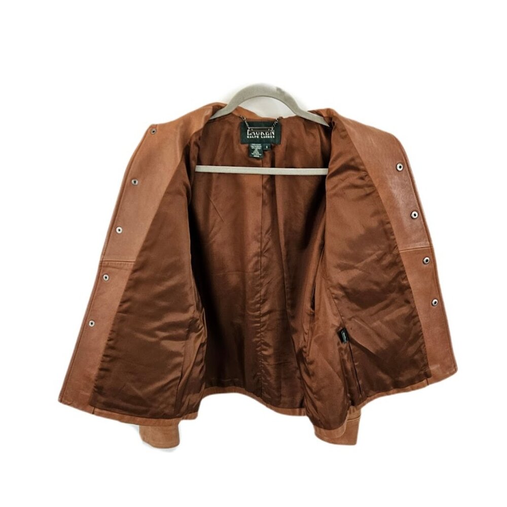 Vintage Lauren Ralph Lauren Leather Jacket Brown Tan S - Picture 11 of 14